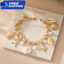 Starfish Seashell Pearls Bracelet Nautical St...