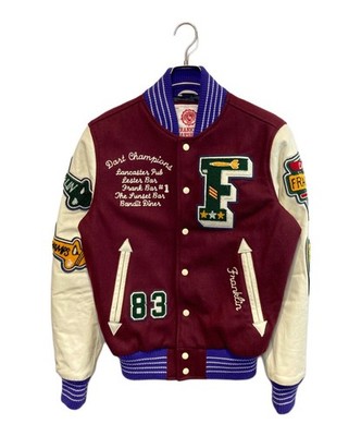 Franklin & Marshall Fully Decorated Stadium Jacket M Red/Beige Men JKMR420 #7322