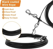 Dog Tie Out Cable,50ft Dog Run Cable,Tie-Out Cable for Small Dogs Up to 60 lb...