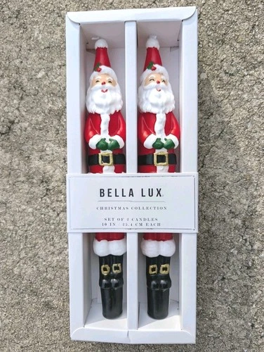 BELLA LUX Set of 2 CHRISTMAS SANTA CLAUS LED Taper Candles 10.5" Tall NWT - product listing photo