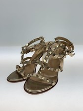 Valentino Garavani Rockstud Strap Heel Sandals Gold Leather EU:35 US:5