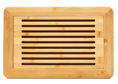 Royalhouse Large Premium Natural Bamboo Bread Cutting Board with Crumb Tray, Bre