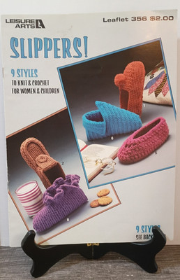 Vintage 1985 Leisure Arts SLIPPERS! Pattern Leaflet 356 Knit Crochet