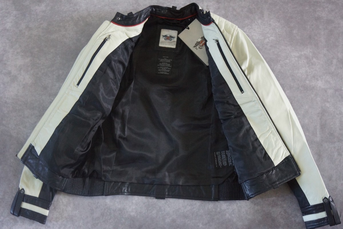 ジャケット・アウター ilia* Harley Davidson Womens Amelia Colorblocked White Leather