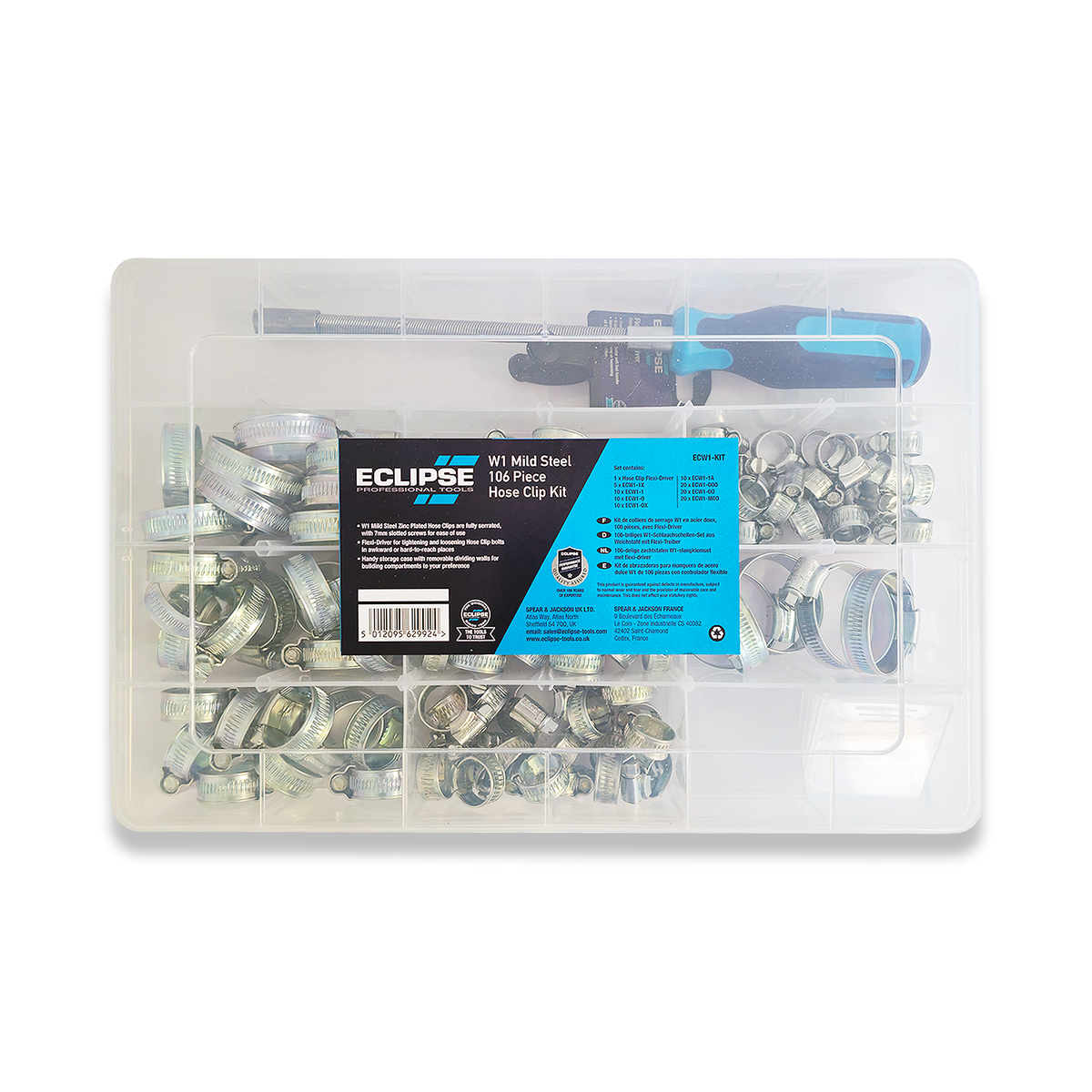 Eclipse Professional Schlauchschellen-Set 106-teilig - Mit Flexi-Driver & Aufbewahrungskoffer