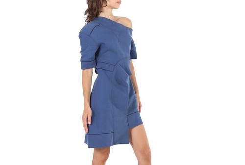 Burberry Pewter Blue One-shoulder Cotton-blend Sweatshirt Dress Size US6 - Picture 2 of 12
