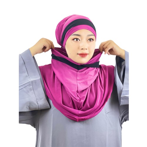 2 pezzi Amria Hijab sciarpa testa musulmana scialle cofano turbante berretto interno cappello ninja - Foto 16 di 75