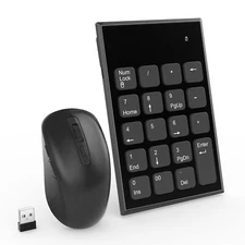 Wireless Number Pad and Mouse 19 Keys Portable Ultra Slim 2.4GHz 10 Key USB K...