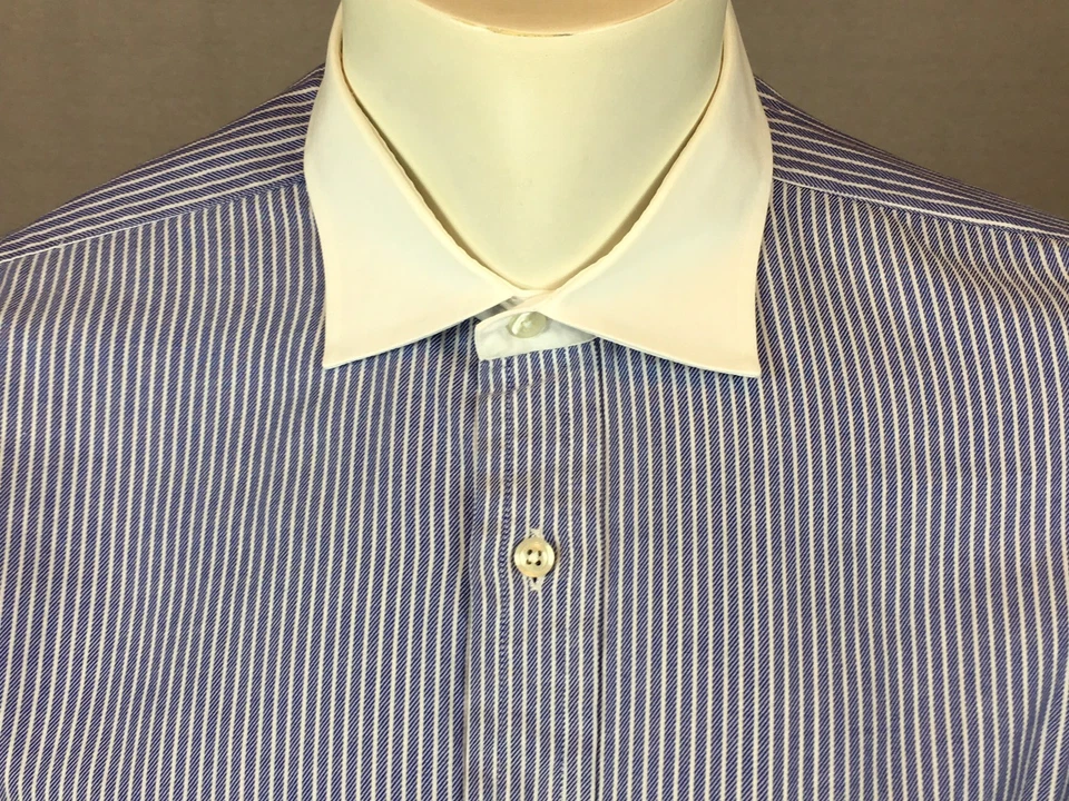 Camisa francesa Coll C a rayas azules de 35 brillos para hombre Robert Talbott 161/2 Large Foto 2 de 4