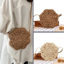 Women Tote Beach Bag Straw Handbag Shoulder Bag Japanese Mori Octagonal Mini