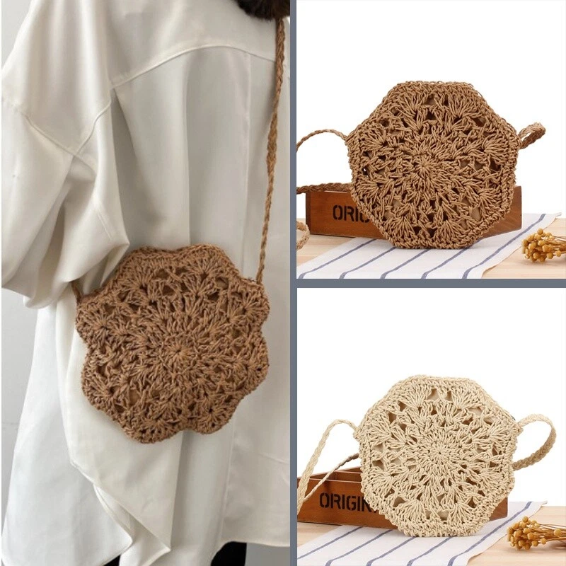 Damen Tote Strandtasche Strohtasche Schultertasche Japanisch Mori Achteckig Mini - Bild 2 von 4