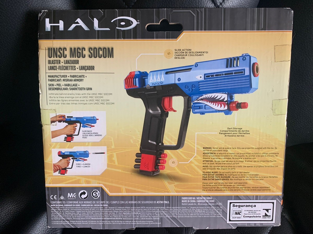 VERY RARE HTF Halo ODST M6C SOCOM BLASTER Pistol Dart Gun Blue
