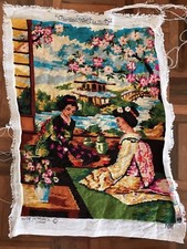 Vintage Margot De Paris completed tapestry Japan geisha spring blossom