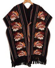 Vintage Poncho 70s Knit Cuauhtemoc Cardigan Cape Sweater Aztec Boho Fringed