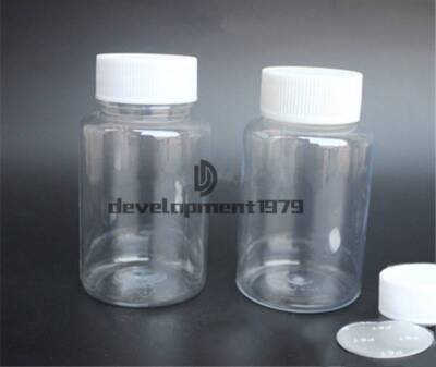 5PCS 100ML Clear plastic medicine sample container bottle with lid  seal vials #