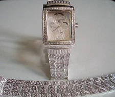 MEN'S SILVER FINISH FASHION DRESSY HIP HOP WATCH AND BRACELET SET