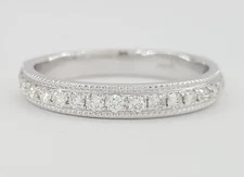 Round Diamond Channel Set 0.3 ct Wedding Band Ring 14k White Gold Milgrain Edge