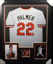 JIM PALMER (Orioles grey TOWER) Signed Autographed Framed Jersey JSA 