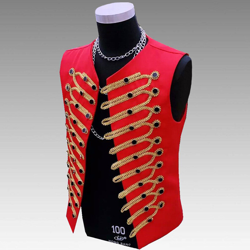 Mens British Hussar Sleeveless Jacket Rock Band Vest Waistcoat Top