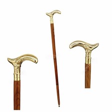 Antique Brass Nude Girl Handle Brown Wood Walking Stick Cane handmade vintage