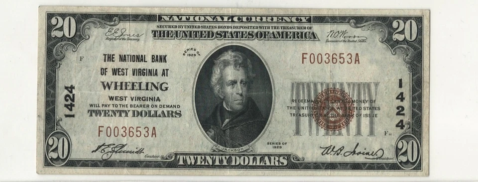 1929 THE NATIONAL BANK OF WEST VIRGINIA Wheeling WV PCGS 30 PPQ $20 - Image 2 of 3