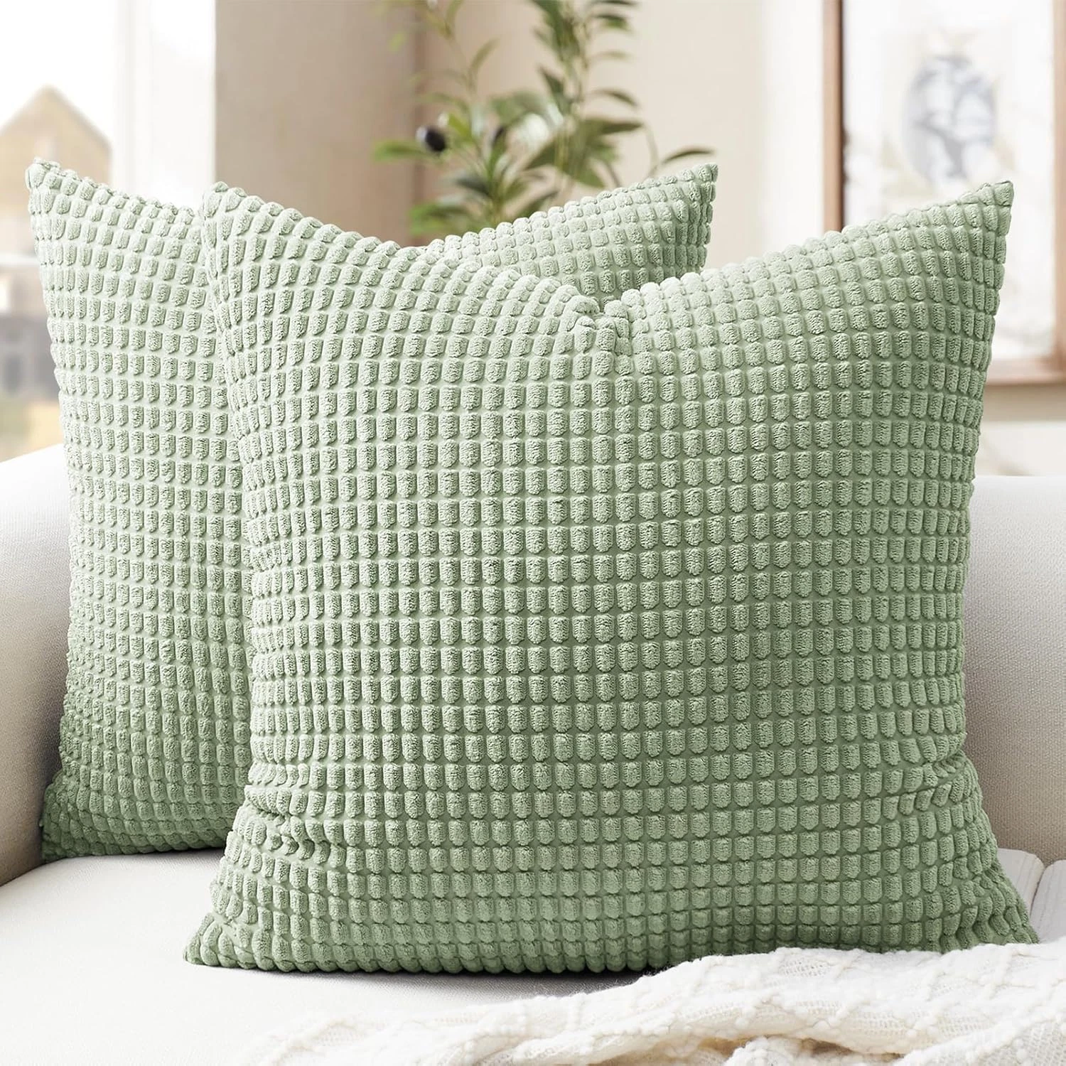 Throw Pillow Covers 20x20 Inch, Set of 2, Soft Corduroy Boho Stripe Decorative P
