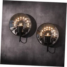 Mirror and Iron Candle Sconces,Silver Wall Candle Holder Set of 2, Multi-Angle 