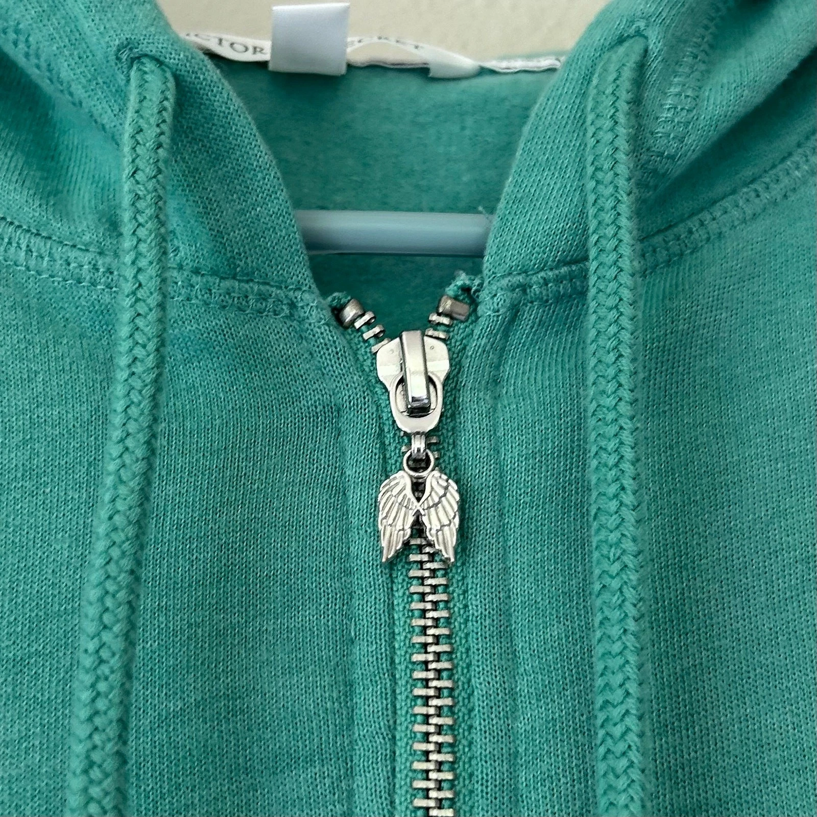 UNDERCOVER Felpa con cappuccio e zip intera Victoria's Secret Angel spell out sul retro Varsity lounge prep XS