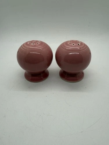 Vtg Fiesta Ware Pink Rose Pink Salt  Pepper Shakers Set Round Ball & Stoppers