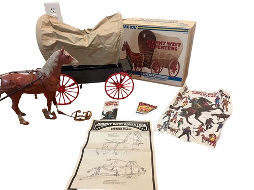 Vintage 1960s MARX JOHNNY WEST Covered wagon horse & harness boxed 4434 Play set