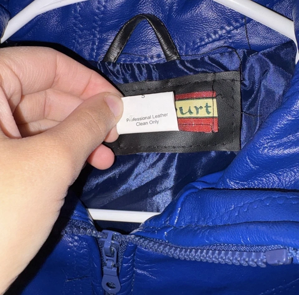 Chaqueta para mujer vintage Tudor Court by Haband azul 100 % cuero Foto 3 de 4