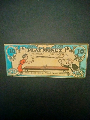 MAC DOES SOME TABLE TENNIS - PLAY MONEY LUCKY BUCKS 1930'S NEWSPAPER COMIC STRIP