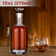 Wine Bottle 12PCS 375 ML Glass Bottles with Lids 12 Oz Clear Glass Bottles wi...