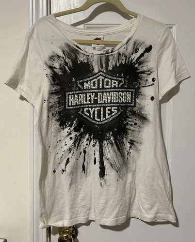 OFF WHITE Camicia Harley Davidson donna L bianca bianco sporco Okoboji HD Iowa maniche corte