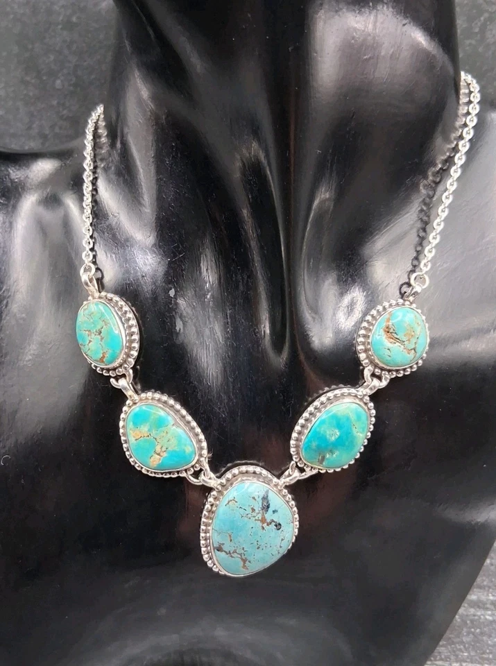 Southwestern, Sterling Silver, Number 8, Turquoise Necklace, Multistone, Cluster - Image 2 of 4
