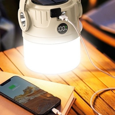 Dual Light Source Solar Camping Lamp with Waterproof Design for Outdoors