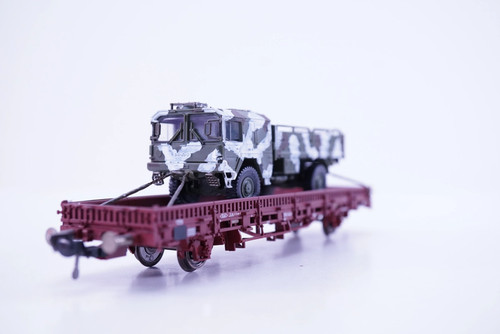 (MHH133) Roco 47399 Flachwagen mit MAN Militär LKW, H0 DC, OVP | Zustand: Gebraucht