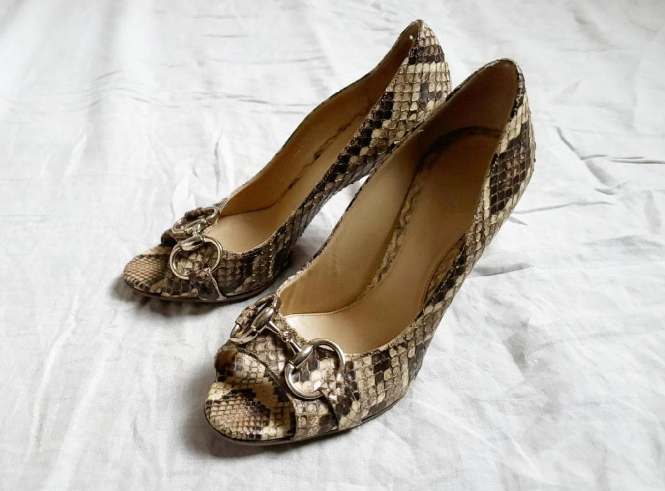 Rare GUCCI Python Pattern Open Toe Heels Size EU … - image 1