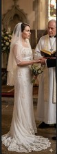 David's Bridal Lace Beaded Trumpet Wedding Dress - Size 2 - Ivory Style T9359