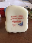 Fenton 100 Years Logo Glow Uranium Paperweight Store Display 1905-2005 W/Label