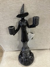 Black Metal Witch Double Candle Holder Statue Halloween Decor NEW with Tags