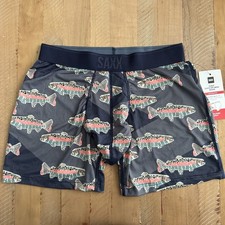 Saxx Quest Quick Dry Mesh Men's Boxer Brief Trout Fish Blue Size Small