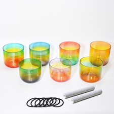 CVNC 432HZ 7PCS 7.25"-8.75 " Rainbow Clear Crystal Singing Bowl Sound Heal Bag