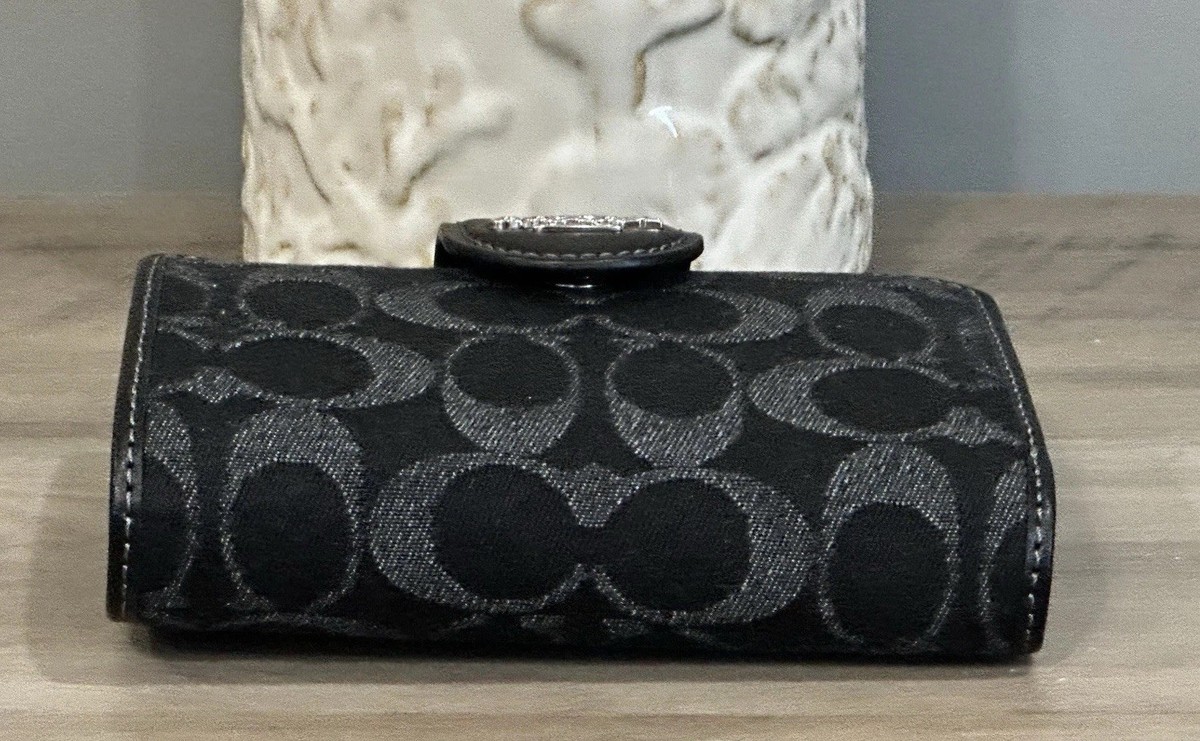 NWT COACH Medium Corner Zip Wallet Signature Denim & Leather CDF13