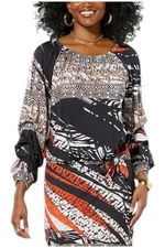 Antthony Women's Shoulder Printed Stretch Knit Top Chocolate Multi