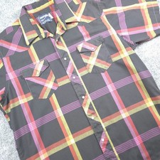 Vtg Wrangler Cowboy Cut Pearl Snap Shirt Men XL 17 1/2 Plaid Western X-Long Tail