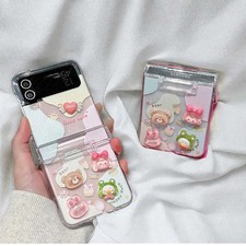 3D Cartoon Girl Case for Samsung Z Flip 3/4/5/6 Clear Shockproof w/ Strap