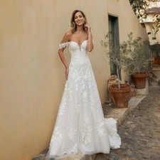 Luxury Off Shoulder Wedding Dress Sweetheart 3D Flower Lace Applique Bride Gown