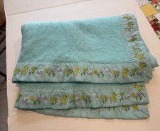 VTG CRIB BABY BLANKET SATIN TRIM BUNNIES DUCKS 40x 42 BLANKET Acrylic A9