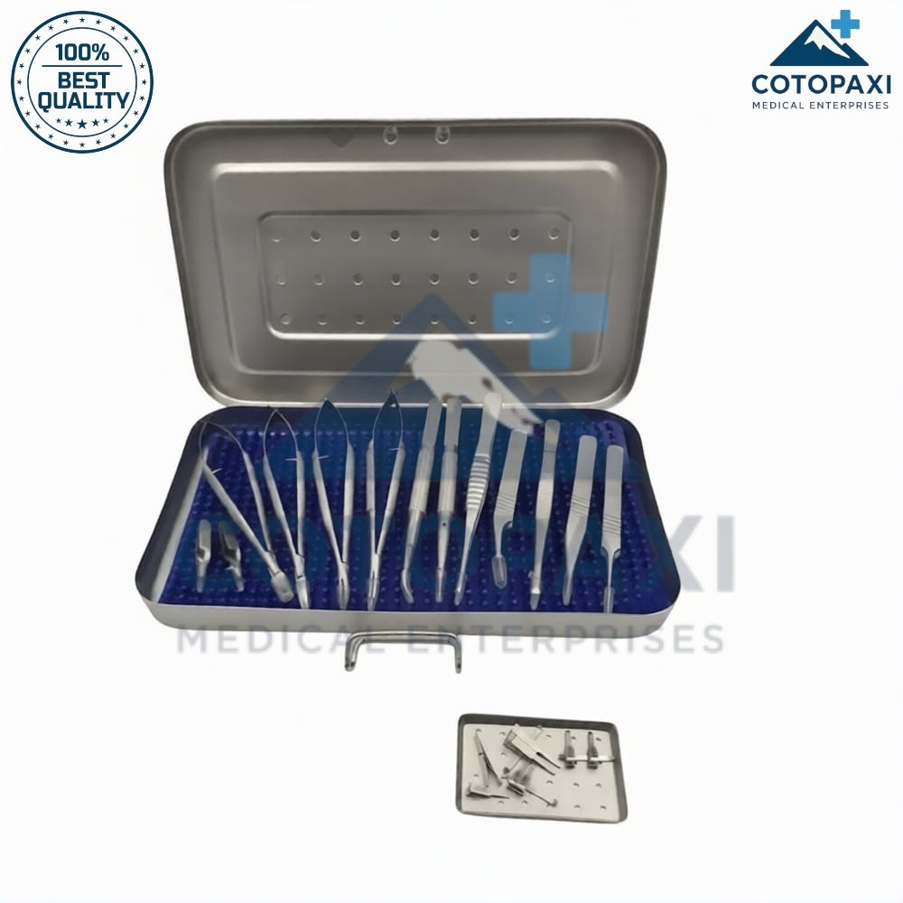 Set de micro chirurgie de 15 pièces en acier avec boîte stérilisable